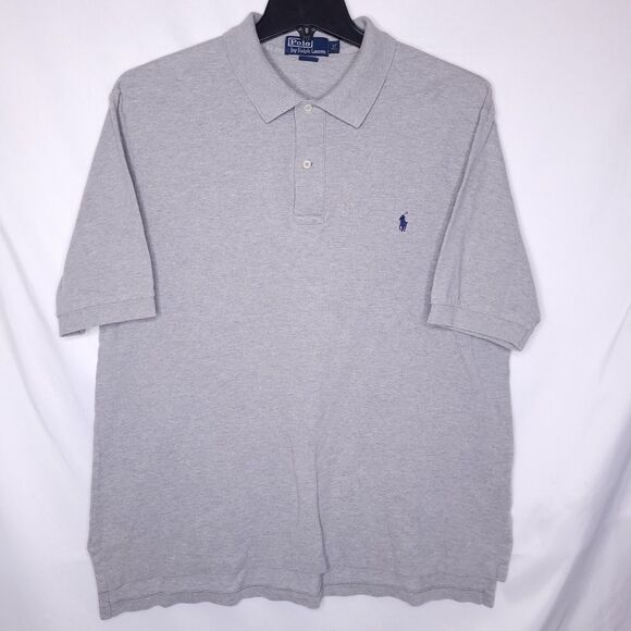 Ralph Lauren Polo Shirt Mens LT Gray Navy Pony Cotton Vintage - Picture 2 of 10